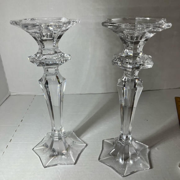 Pair of Tall Crystal Clear Candle Holders 10” - Picture 2 of 8
